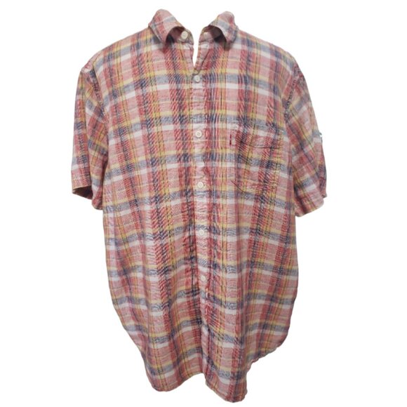 Levi's Men’s Linen Cotton Blend CollaredShort Sleeve Multicolored Plaid XL - Picture 2 of 5